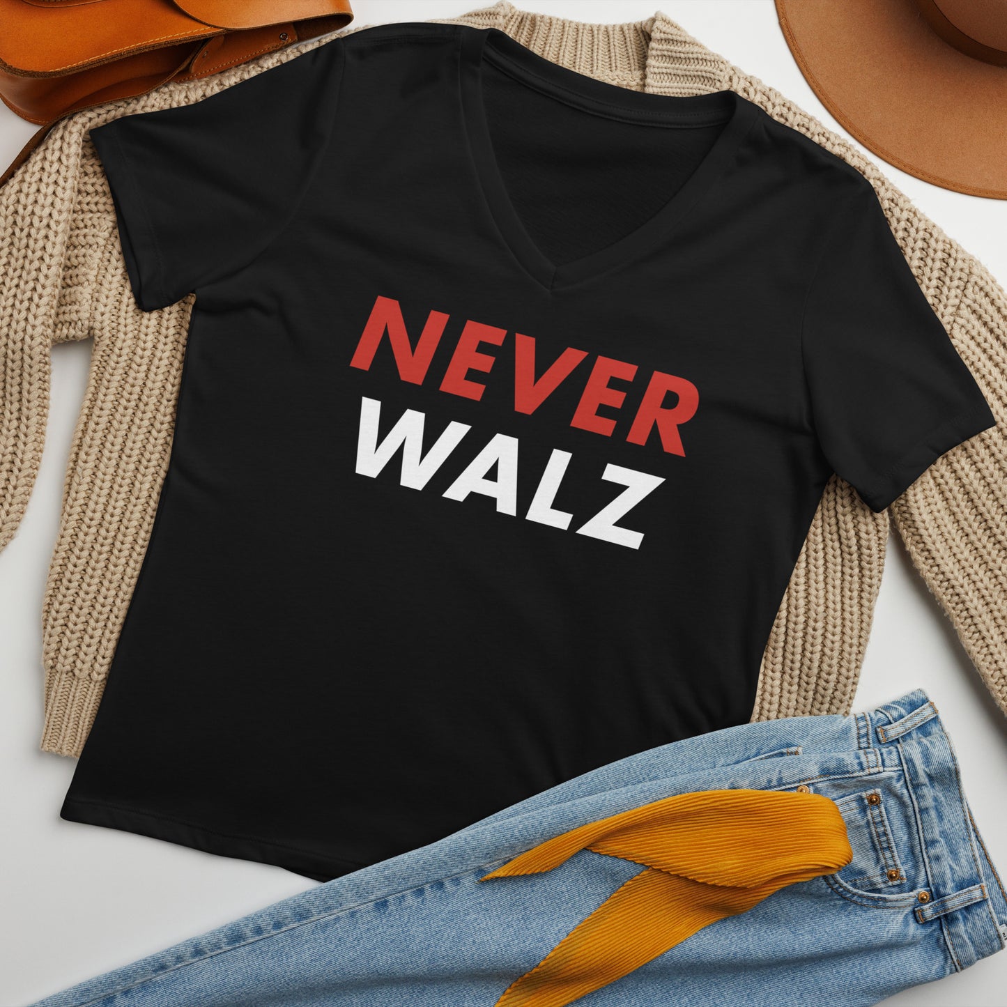 Never Walz Women’s Relaxed V-neck T-shirt